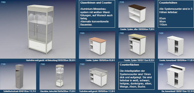 Counter und Vitrinen mieten Messestand Counter und Vitrinen