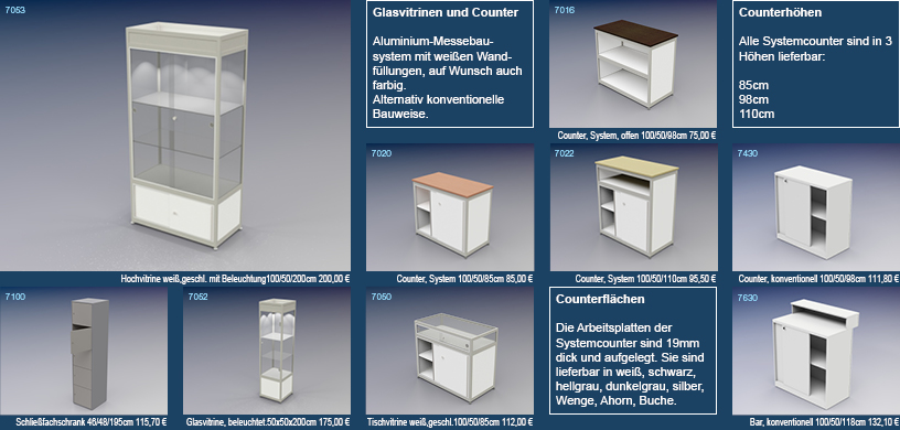 Messestand Counter und Vitrinen