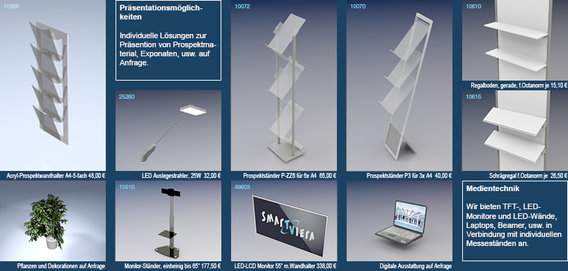 Monitore und Prospekthalter mieten Messestand Presentation und Medien